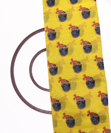 Yellow Colour Unique Print Chanderi Silk Fabric